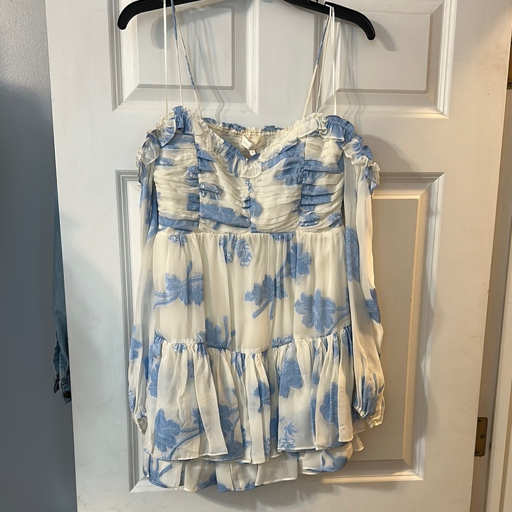 LoveShackFancy White and Blue Floral Dress